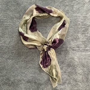 Floral Purple and Cream Silk Scarf
